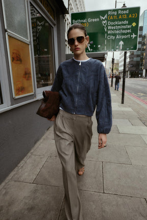 EMBROIDERED FAUX SUEDE BOMBER JACKET - Image 1