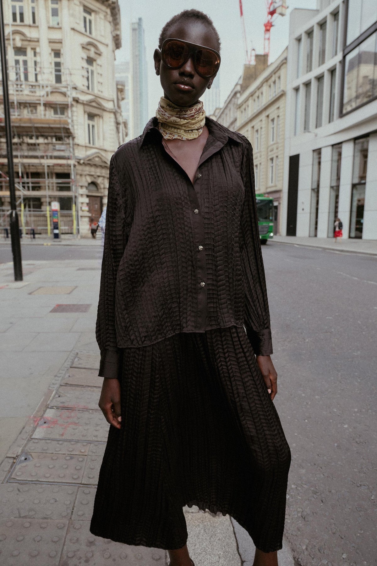 Oversize Crinkle-Effect Satin Shirt