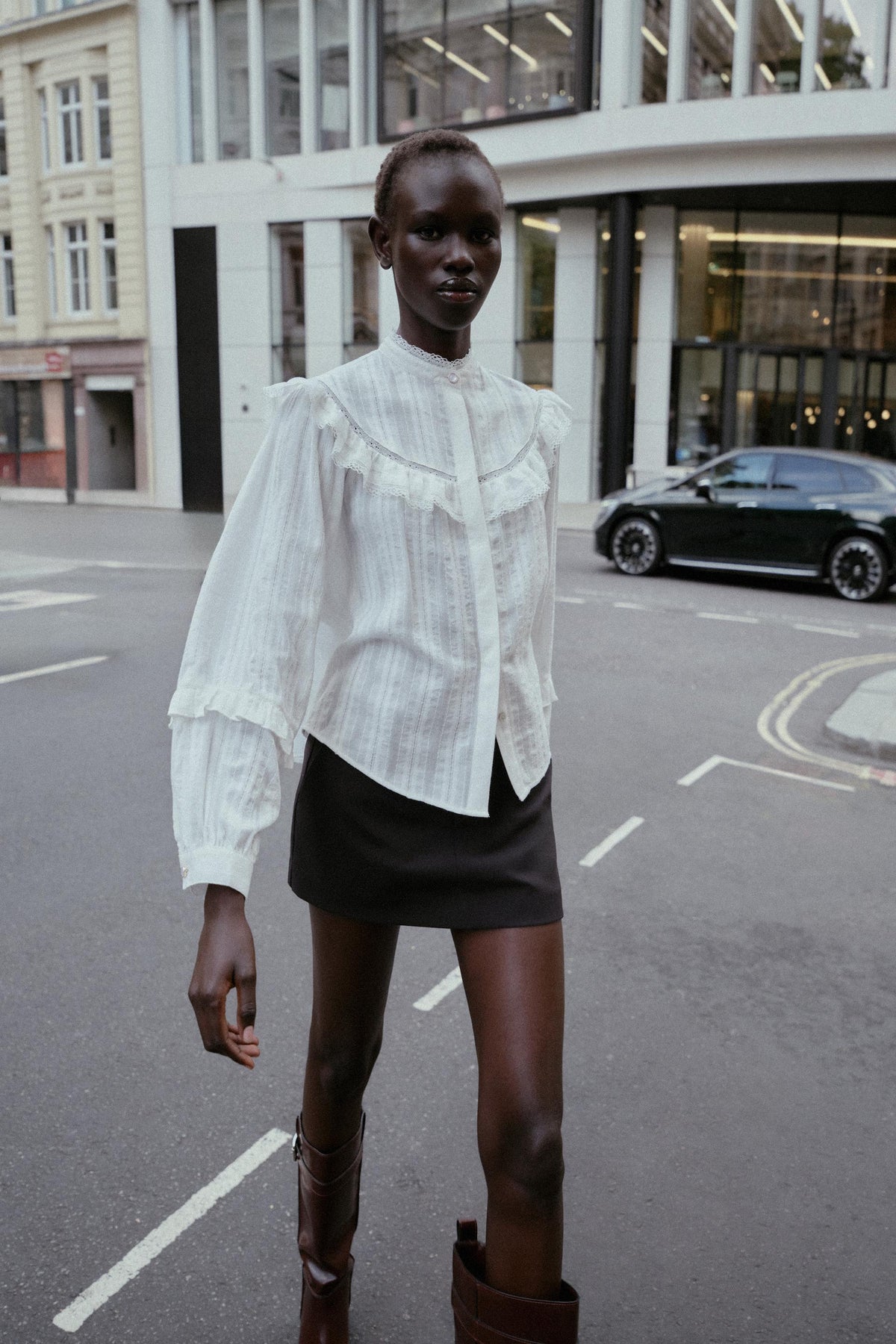 Lace Trimmed Ruffled Blouse