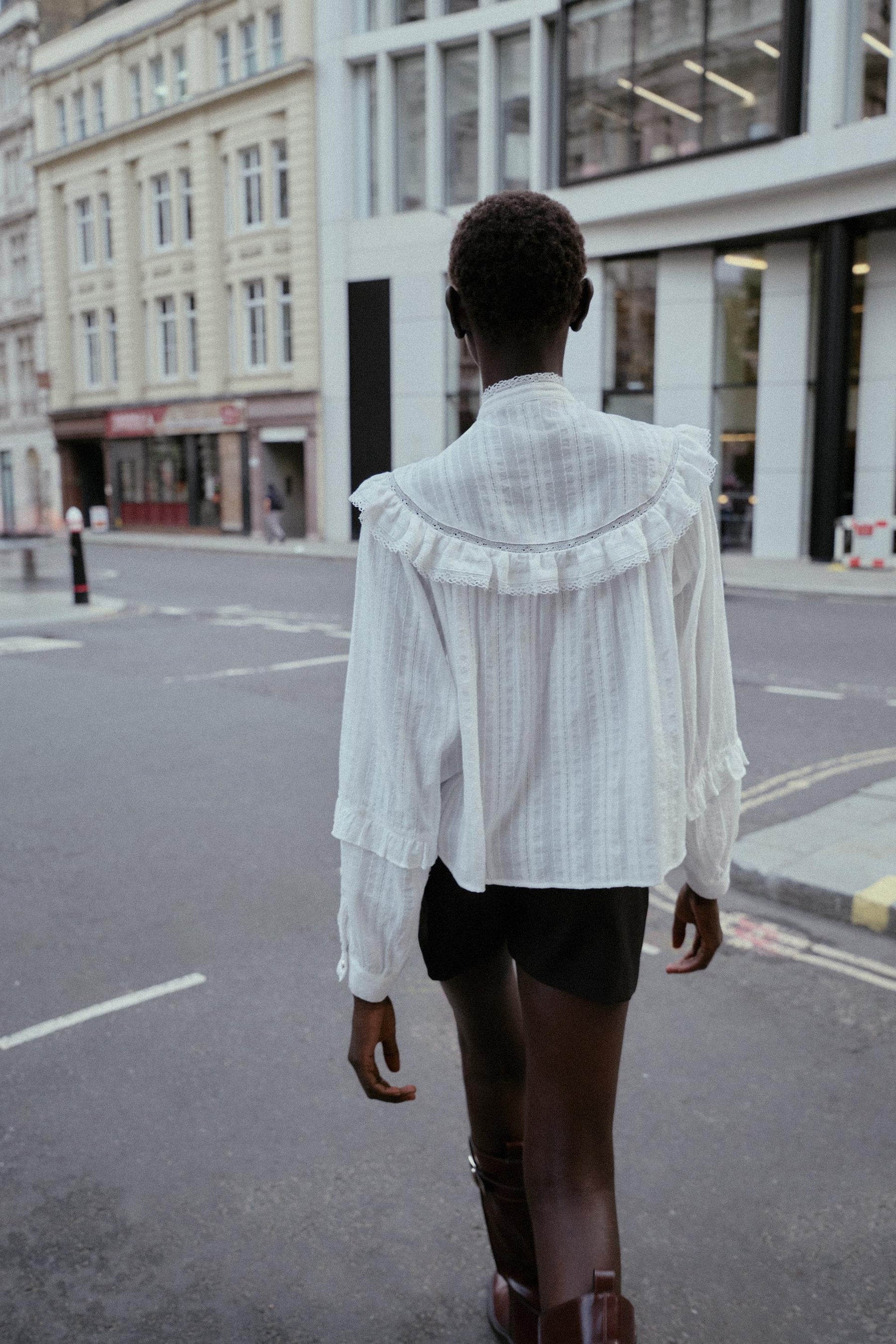 Lace Trimmed Ruffled Blouse