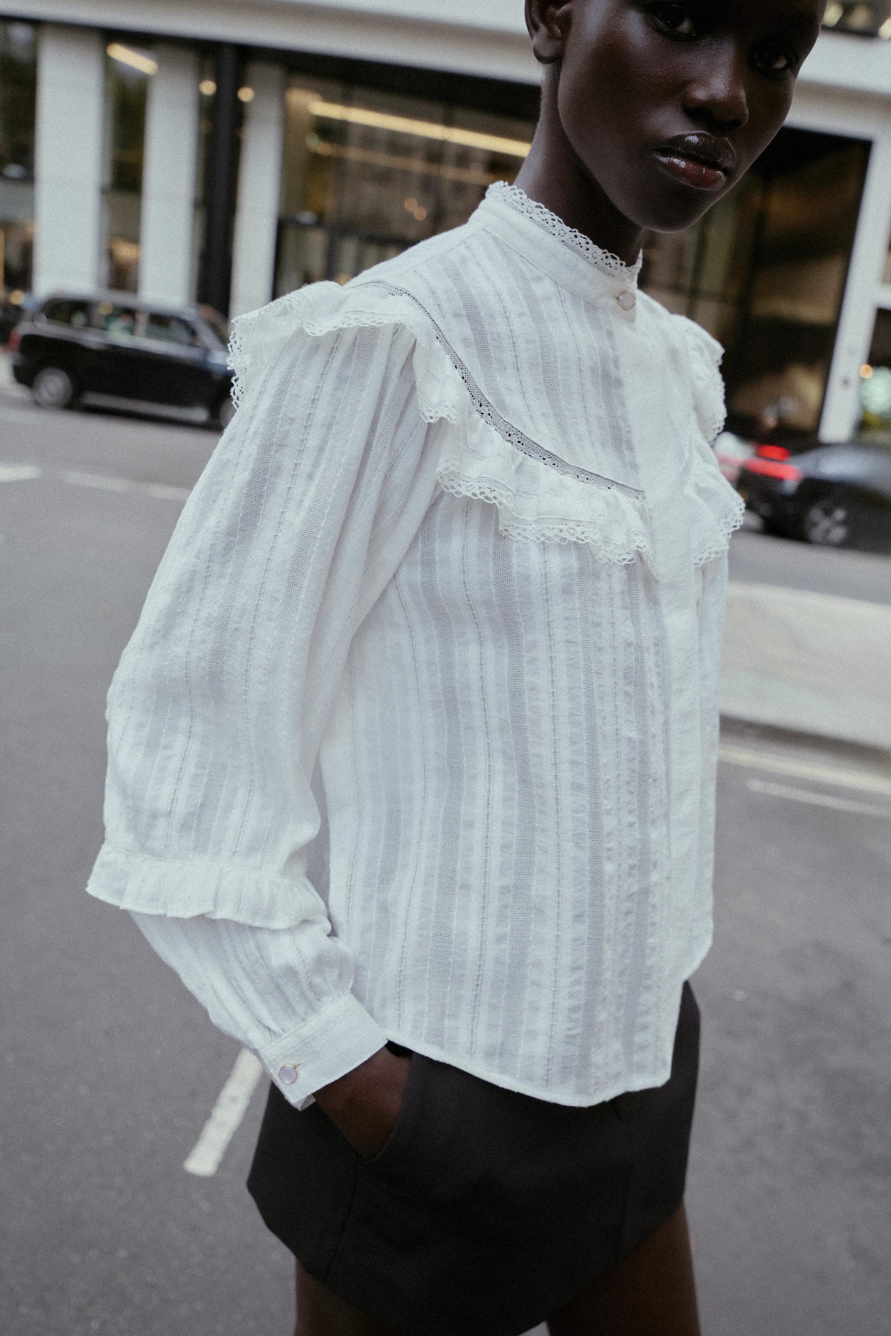 Lace Trimmed Ruffled Blouse