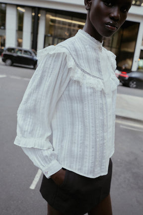 Lace Trimmed Ruffled Blouse