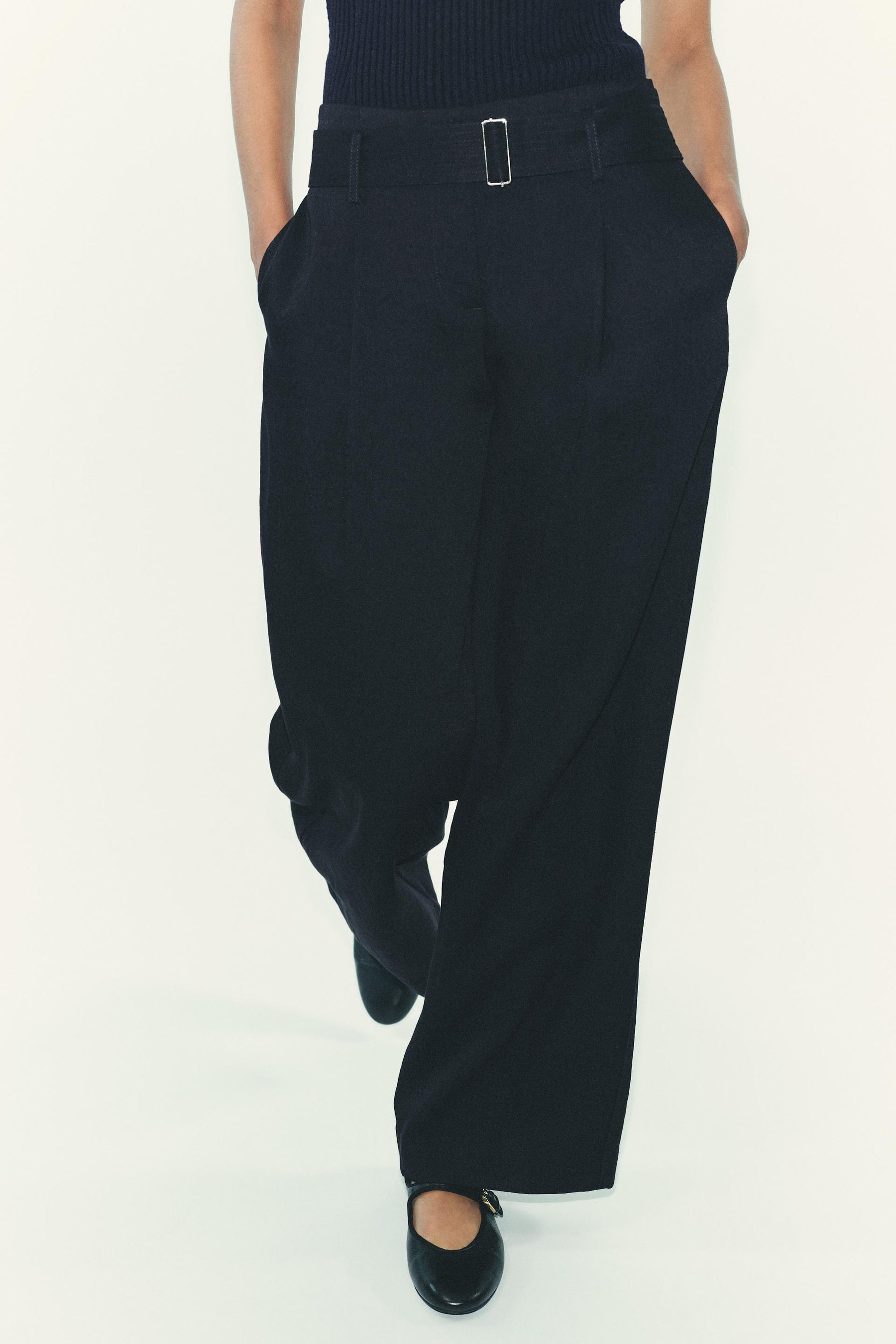 Wide-Leg Belted Trousers