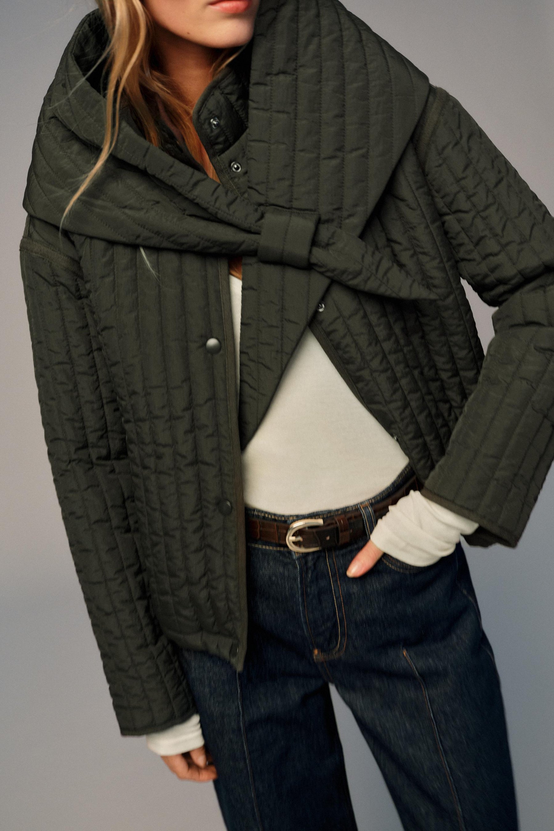 Quilted jacket with scarf