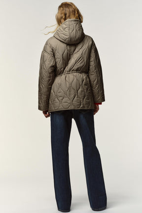 Quilted water-repellent hooded jacket
