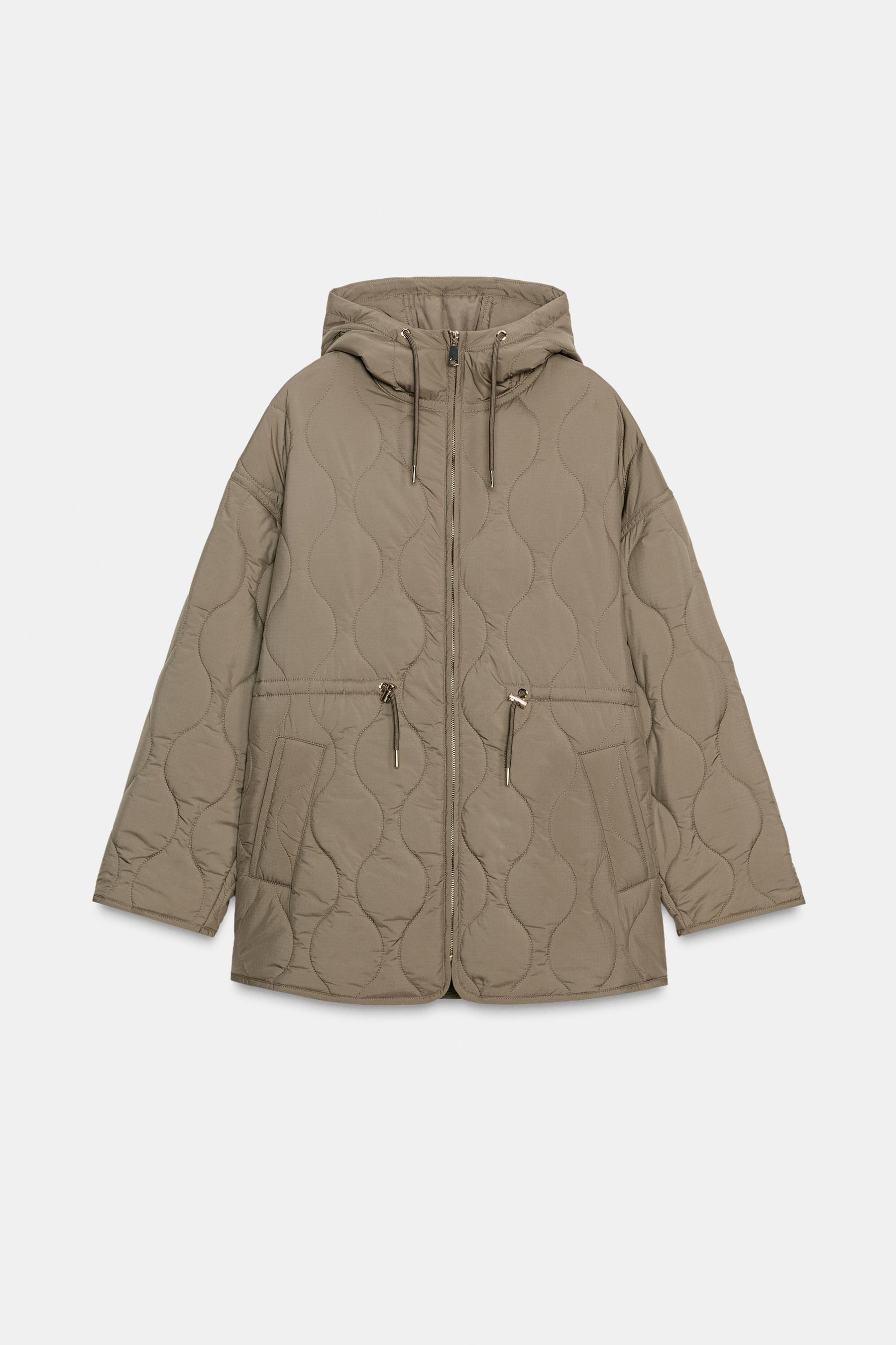 Quilted water-repellent hooded jacket