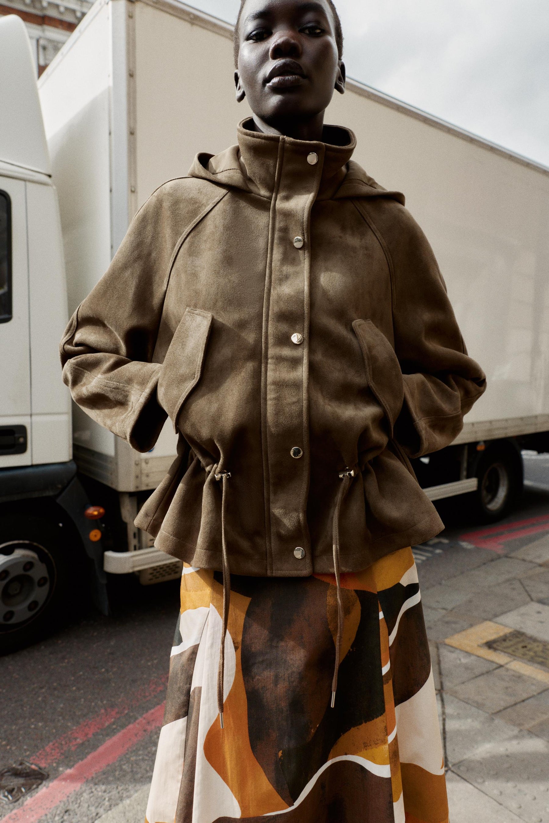 SUEDE EFFECT HOODED JACKET