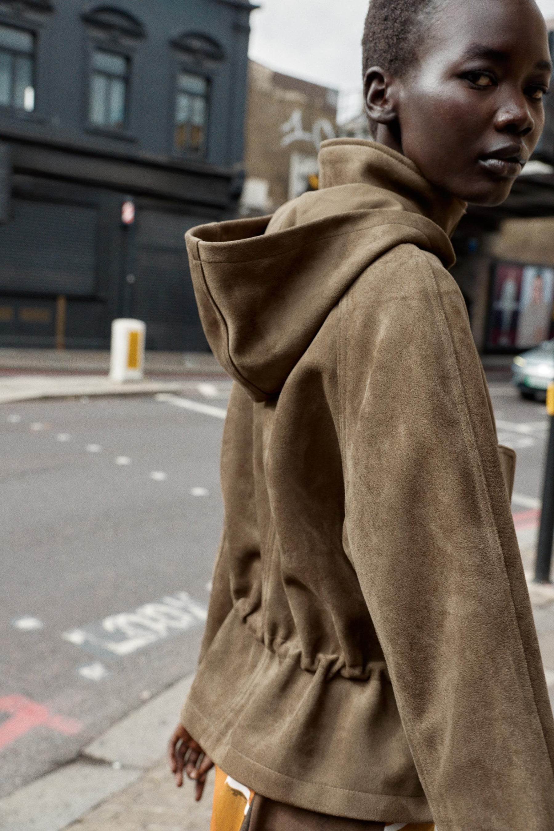 SUEDE EFFECT HOODED JACKET