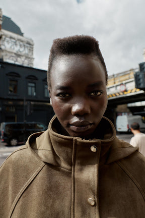 SUEDE EFFECT HOODED JACKET