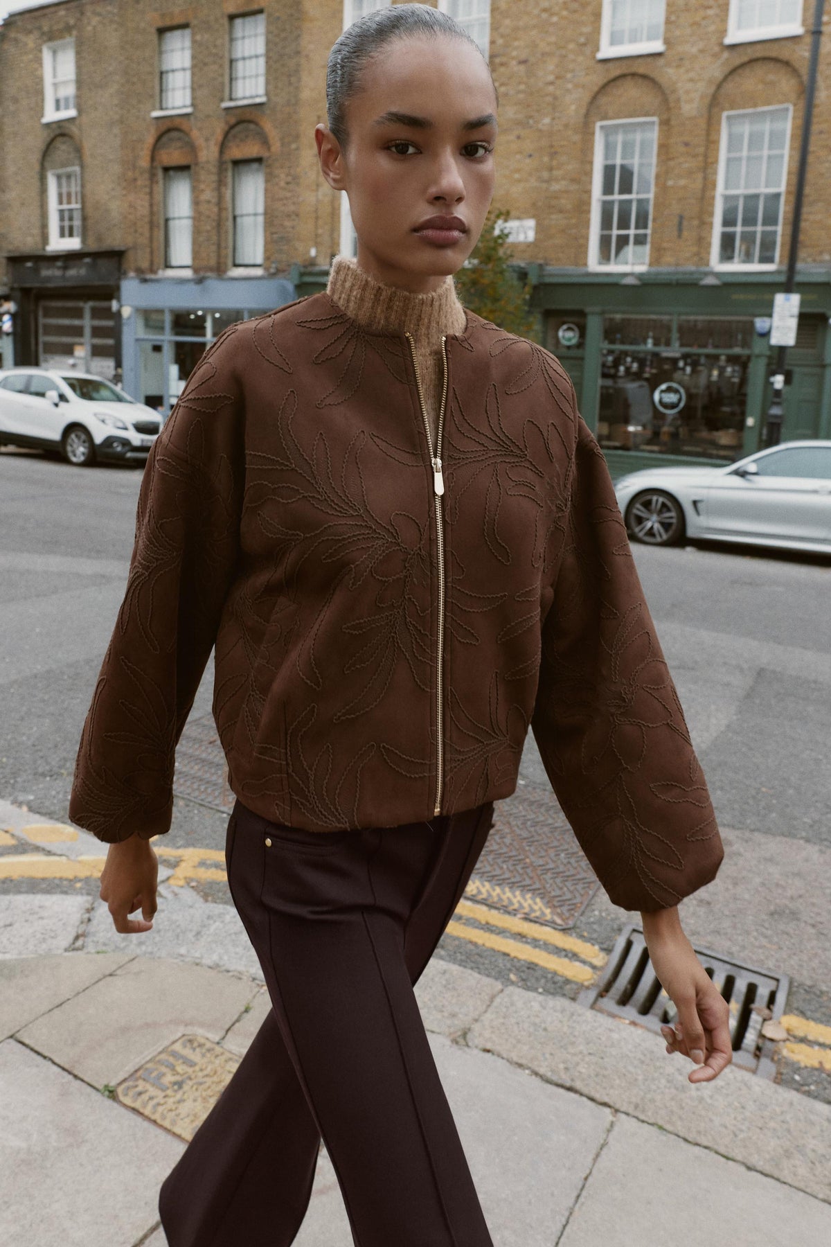 EMBROIDERED FAUX SUEDE BOMBER JACKET - Image 2