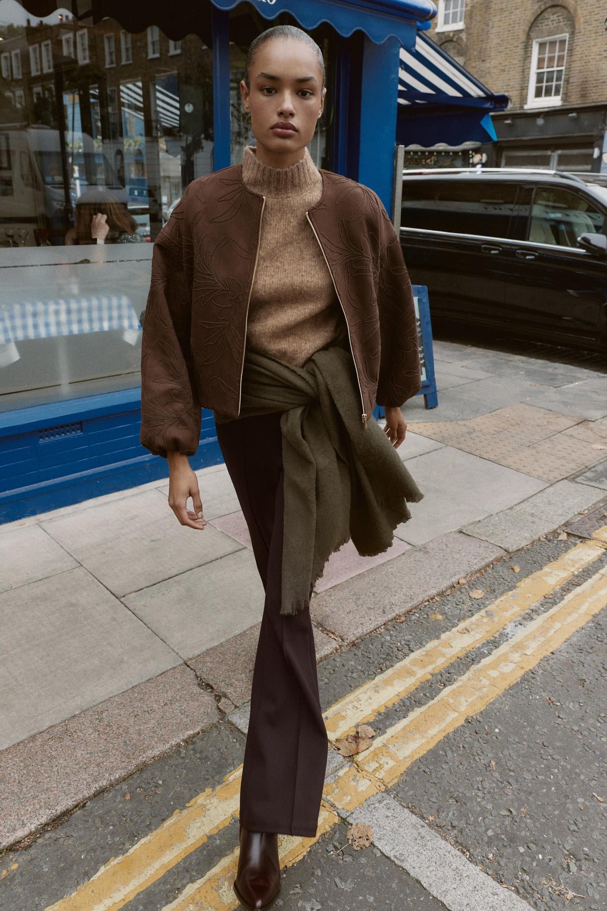 EMBROIDERED FAUX SUEDE BOMBER JACKET - Image 1