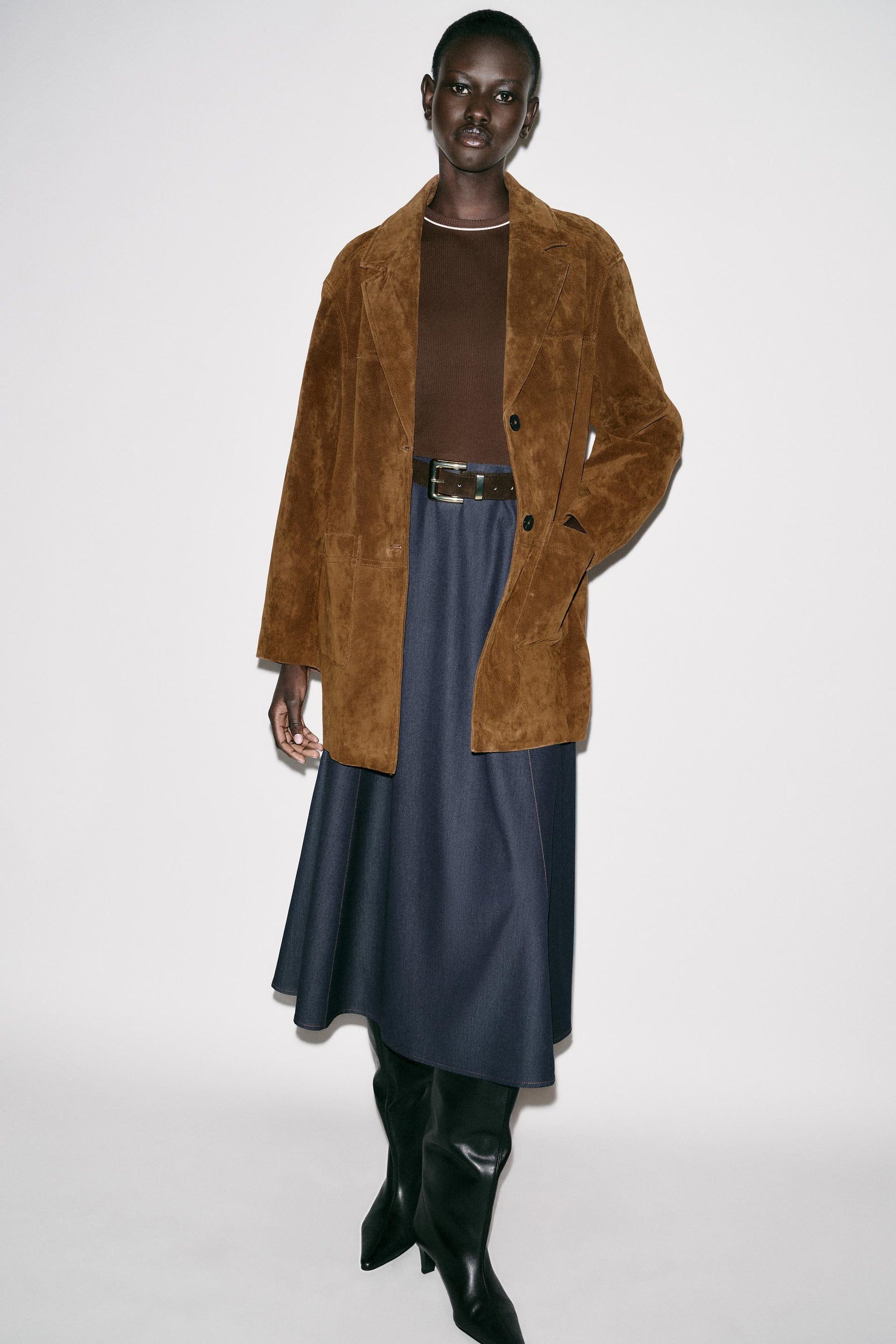 CONTRAST MIDI DRESS WITH BELT - Image 1