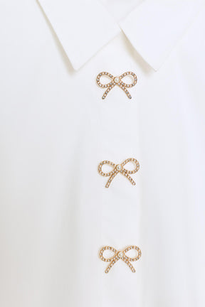 RHINESTONE BUTTON POPLIN SHIRT