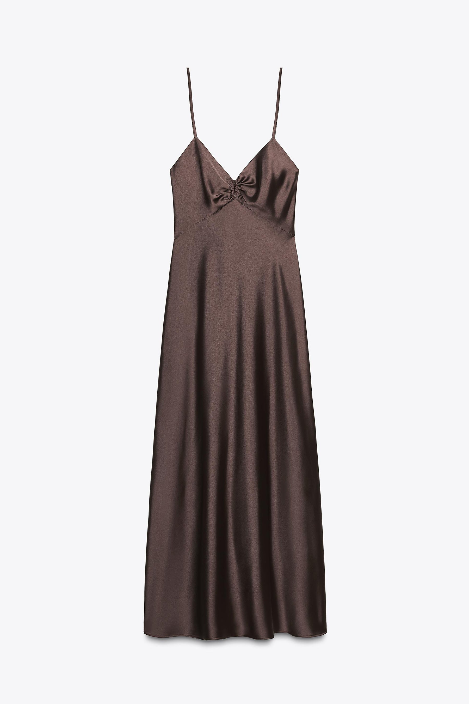 GATHERED SATIN MIDI DRESS - Image 6