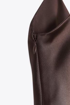 GATHERED SATIN MIDI DRESS - Image 8