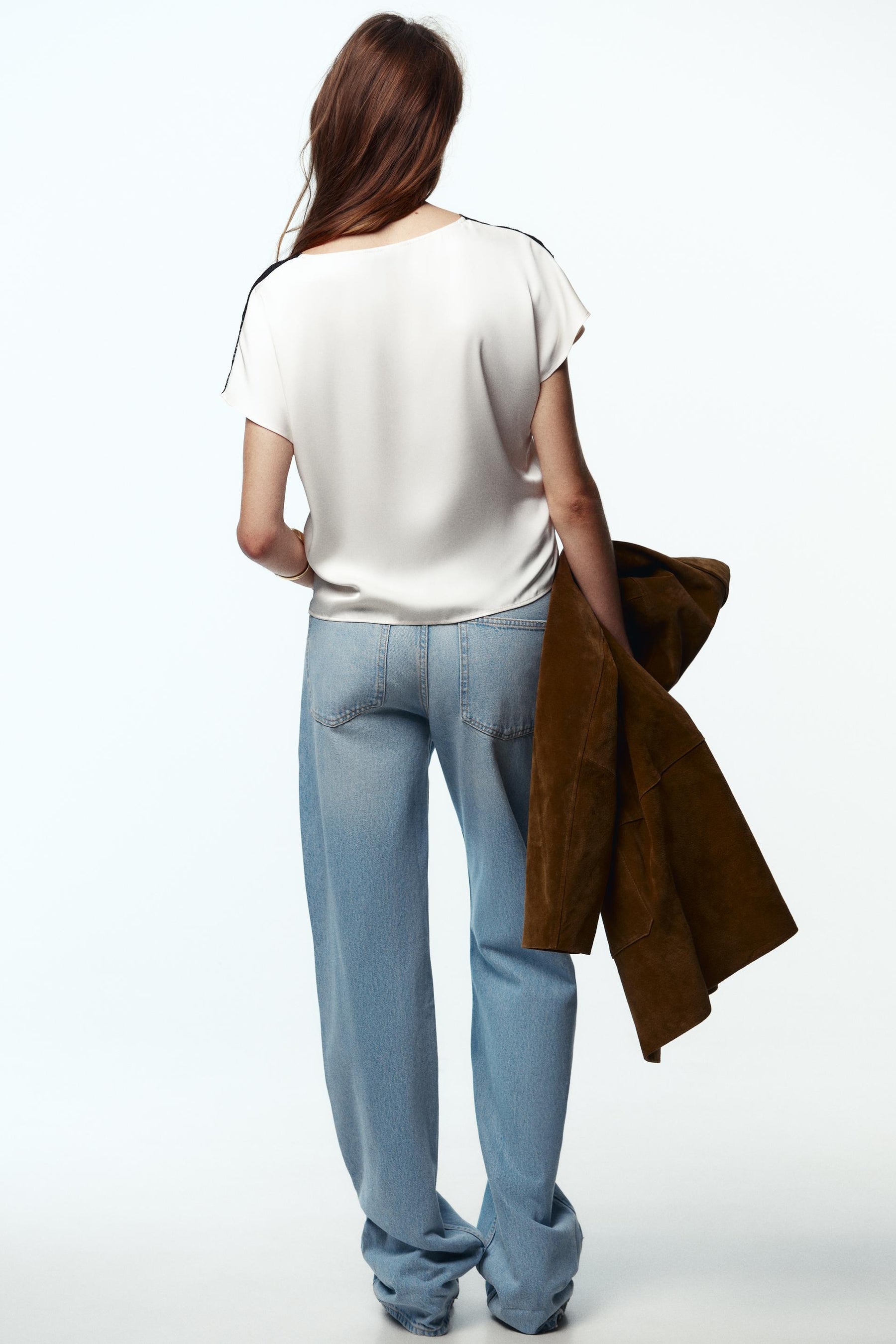 CONTRAST LACE SATIN BLOUSE