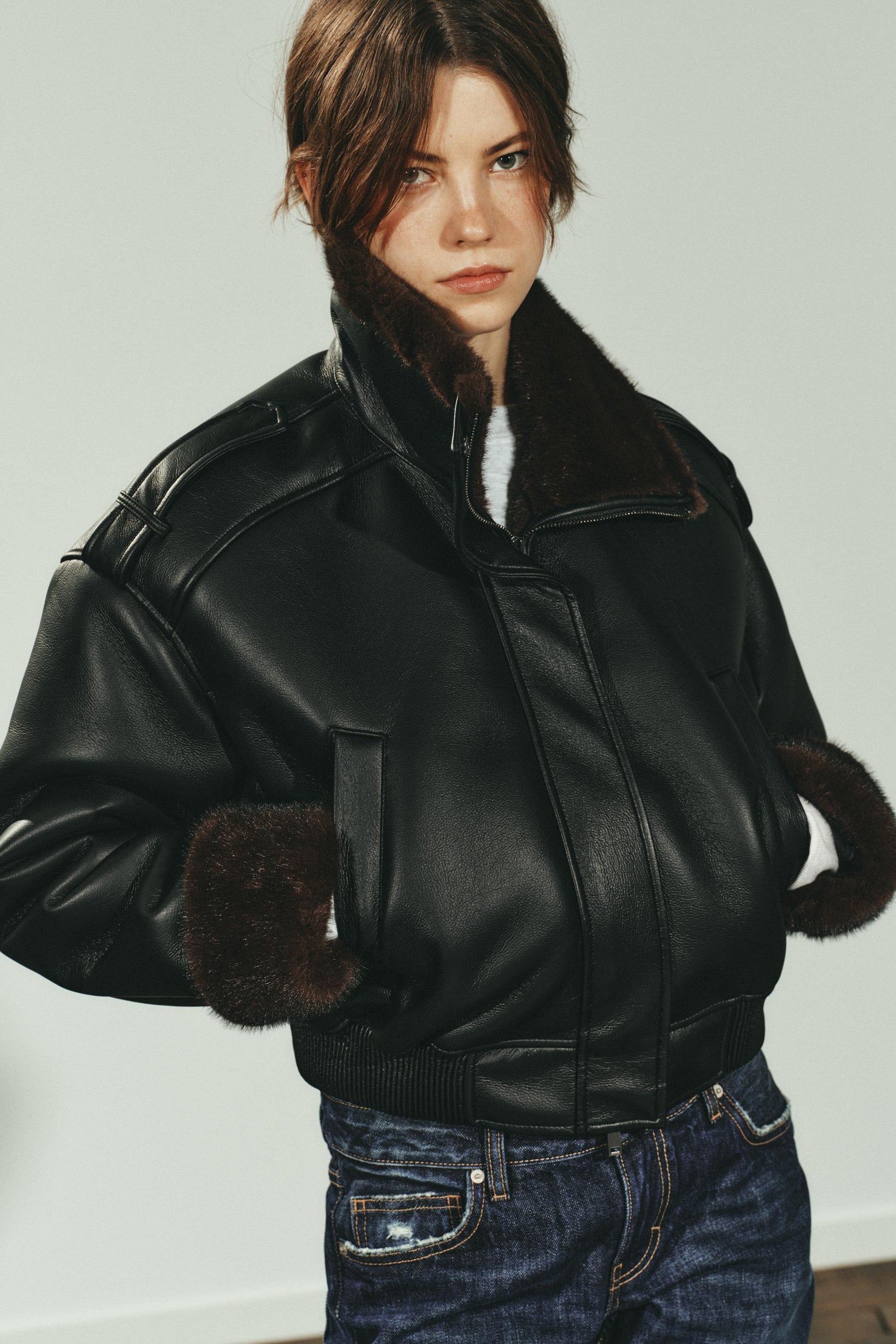Faux Leather Bomber Jacket