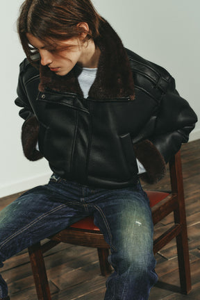 Faux Leather Bomber Jacket