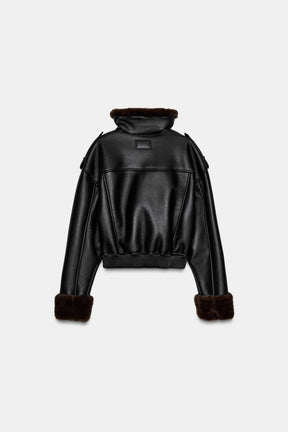 Faux Leather Bomber Jacket