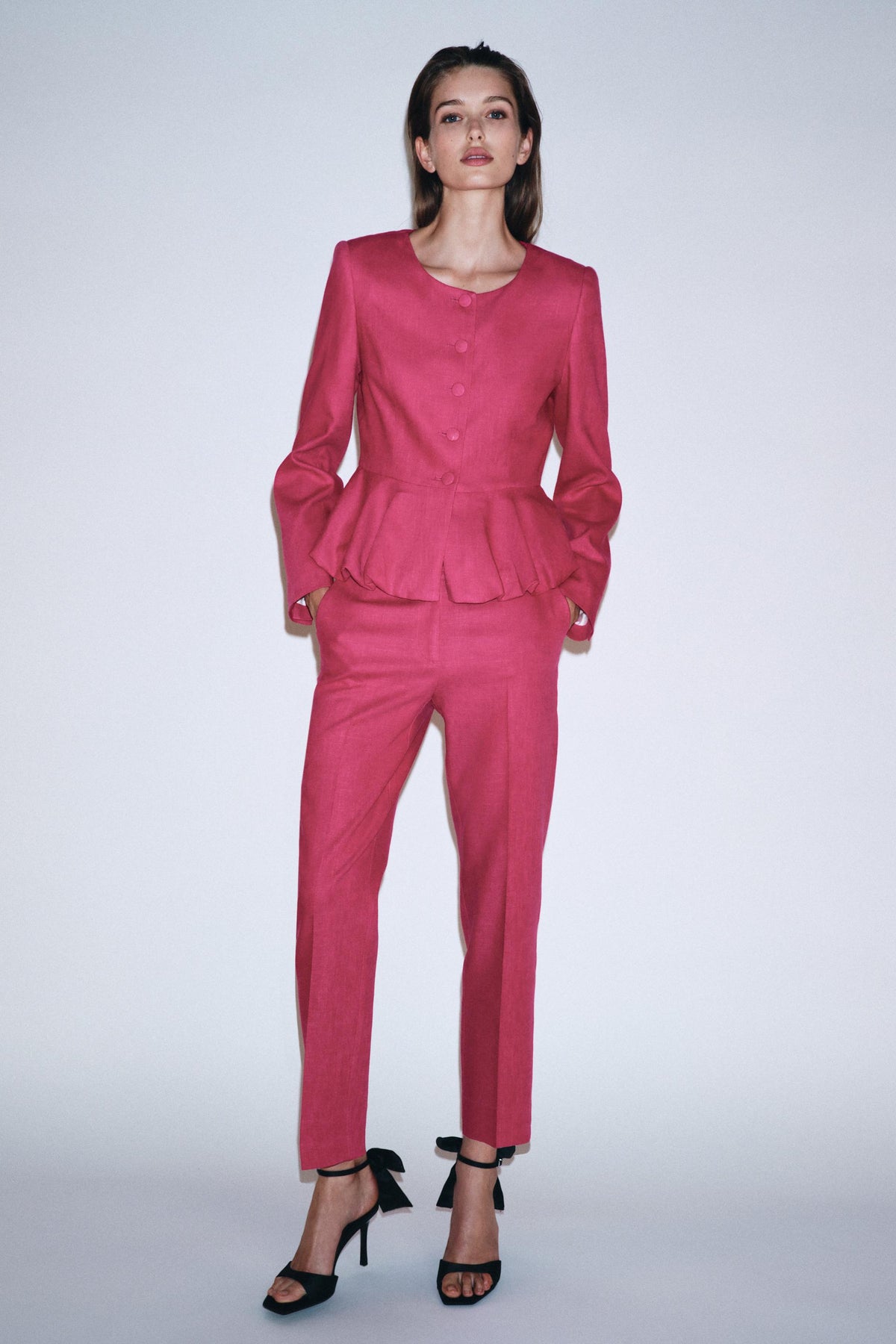 High-waist slim trousers