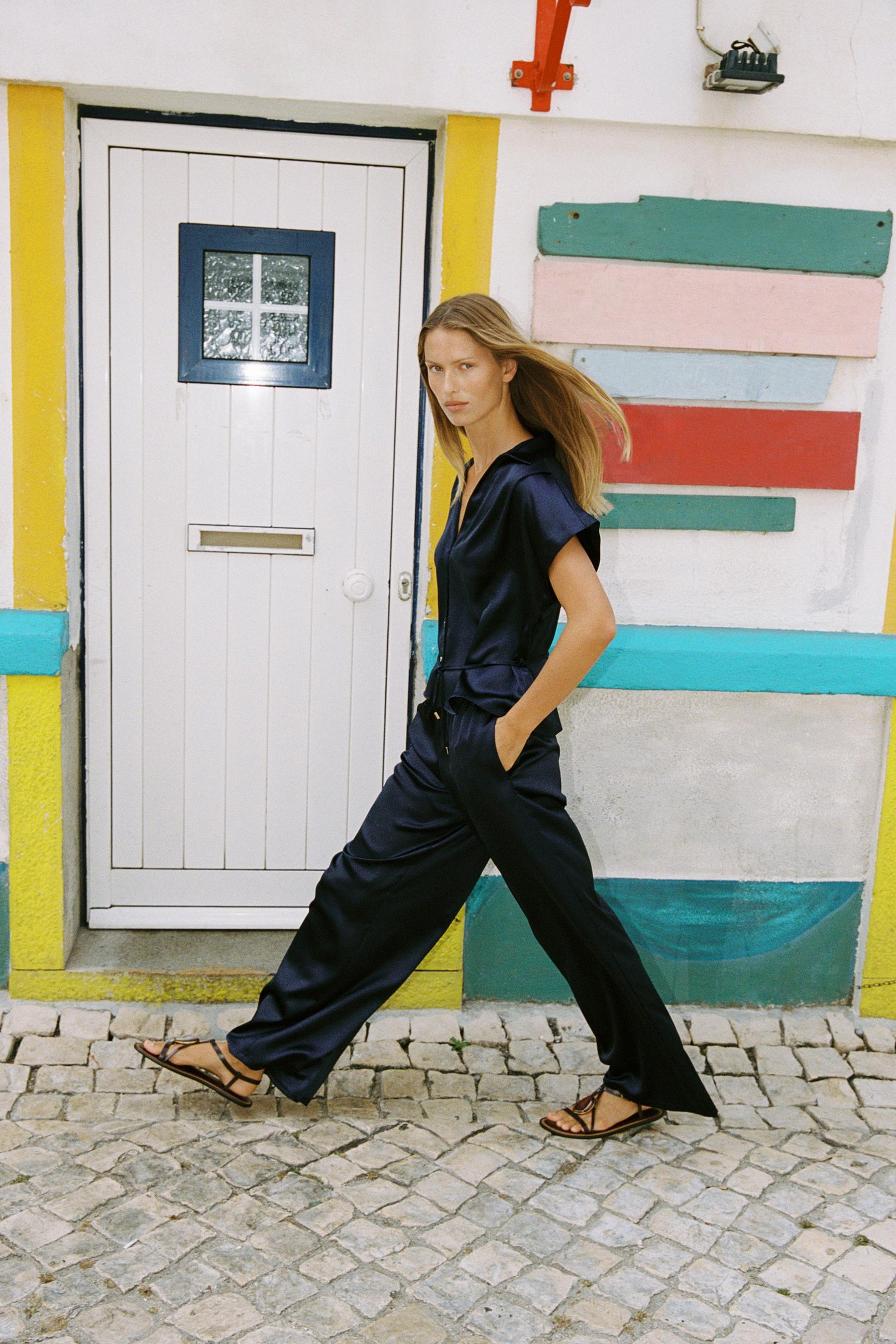 Satin shirt with belt