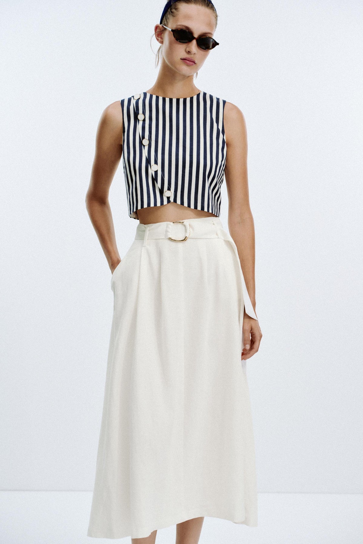 BELTED LINEN BLEND LONG DRESS - Image 2