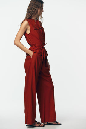 LINEN BLEND WAISTCOAT JUMPSUIT - Image 5