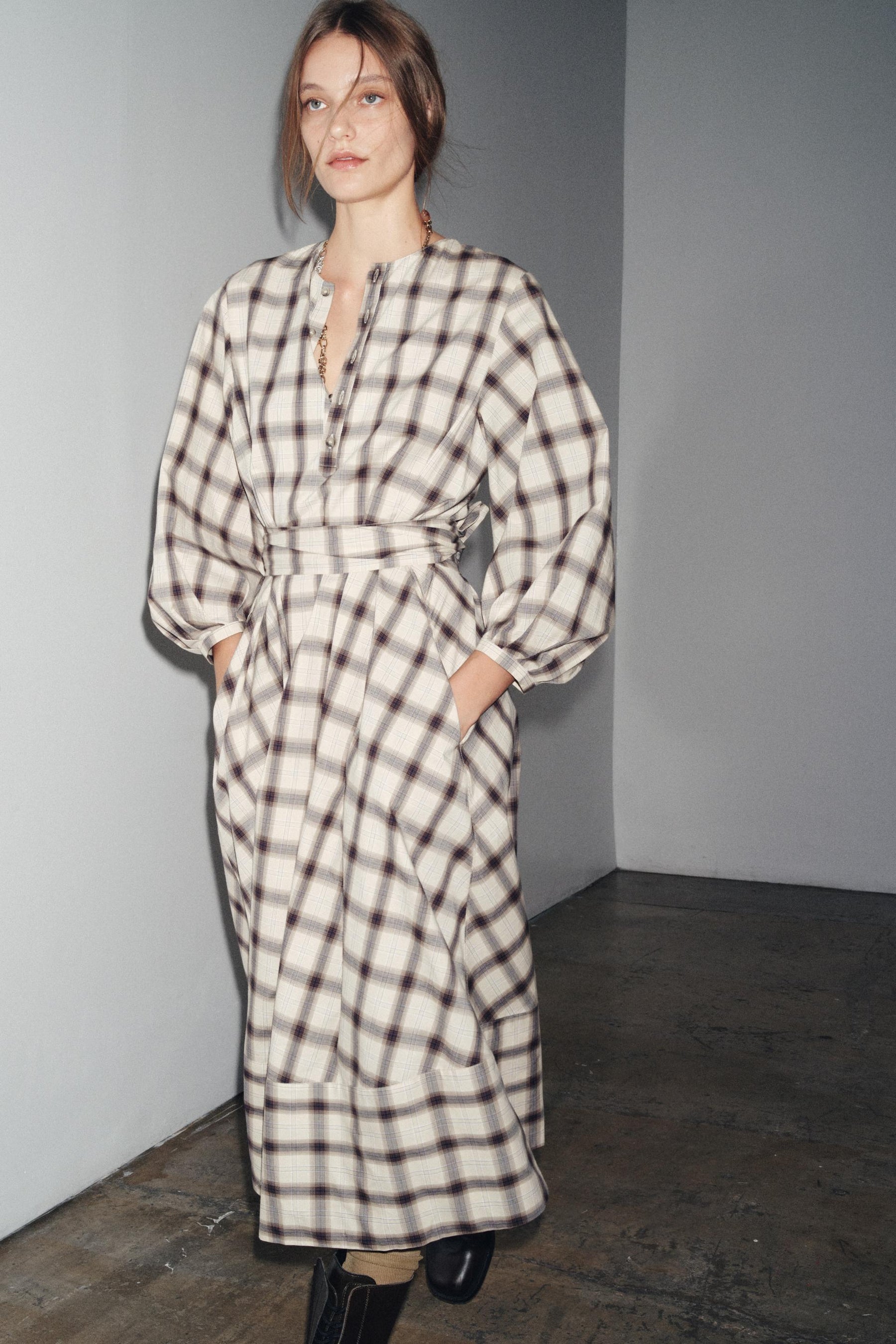 ZW COLLECTION CHECK SHIRT DRESS - Image 3