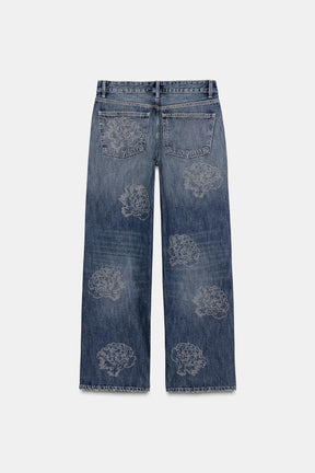 Floral High-Waist Jeans