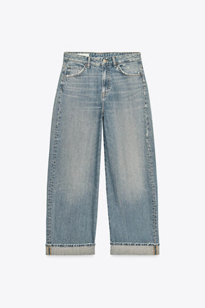 Baggy Folded Mid-Waist Jeans