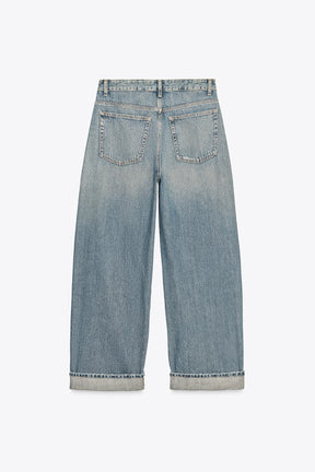 Mid-waist Baggy Folded Jeans