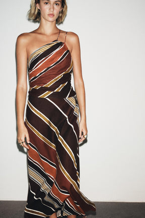STRIPED ASYMMETRIC MIDI DRESS - Image 4