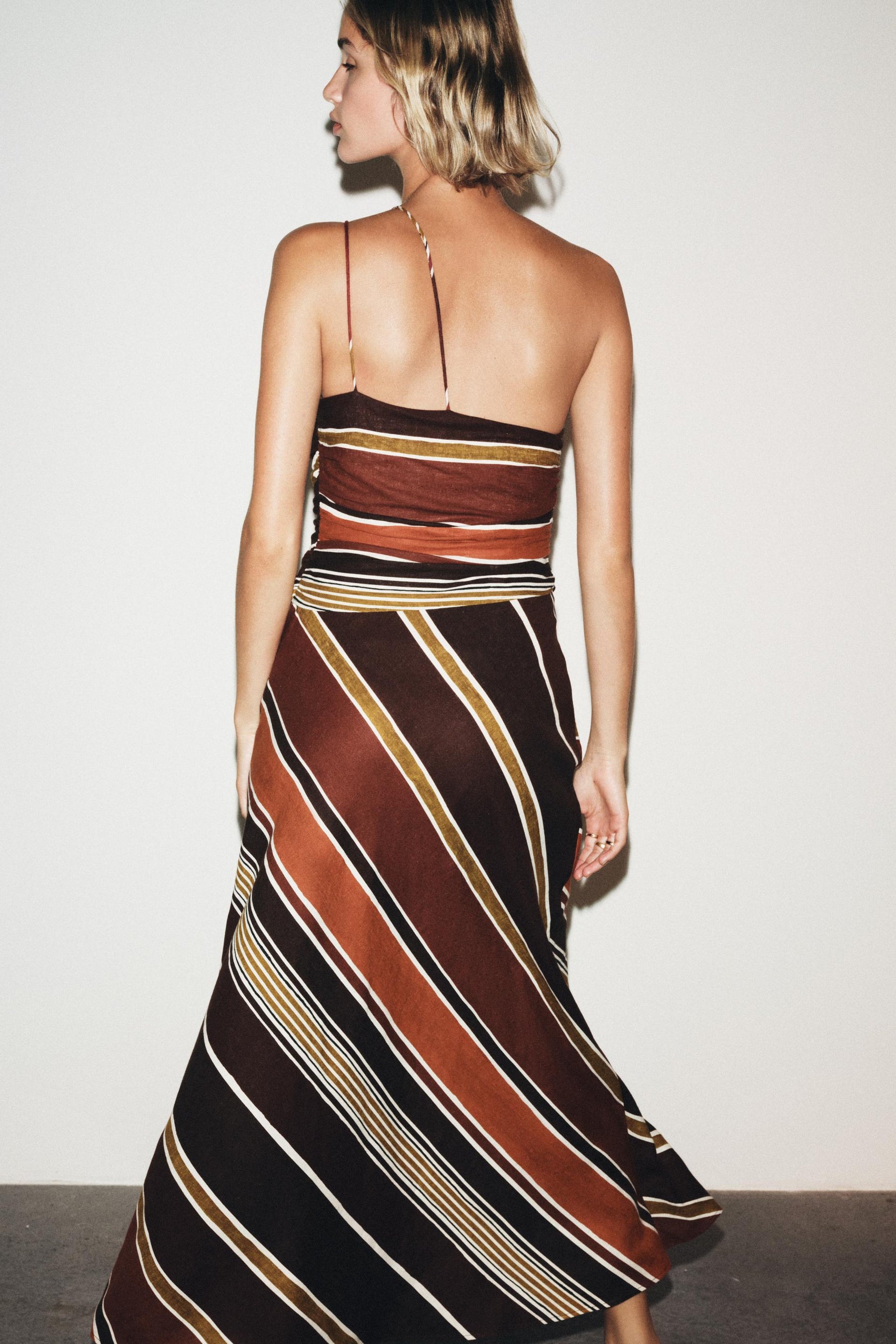 STRIPED ASYMMETRIC MIDI DRESS - Image 5