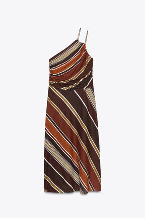 STRIPED ASYMMETRIC MIDI DRESS - Image 9