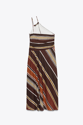 STRIPED ASYMMETRIC MIDI DRESS - Image 10