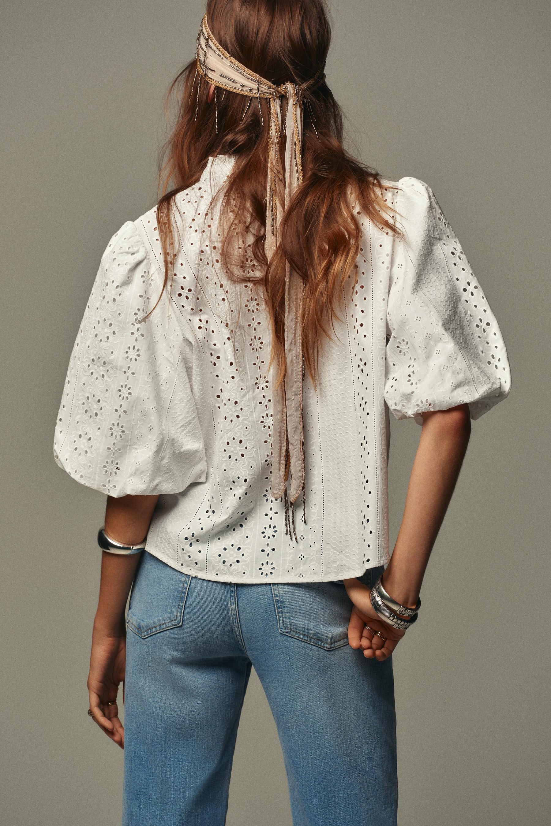 Embroidered Puff Sleeve Shirt