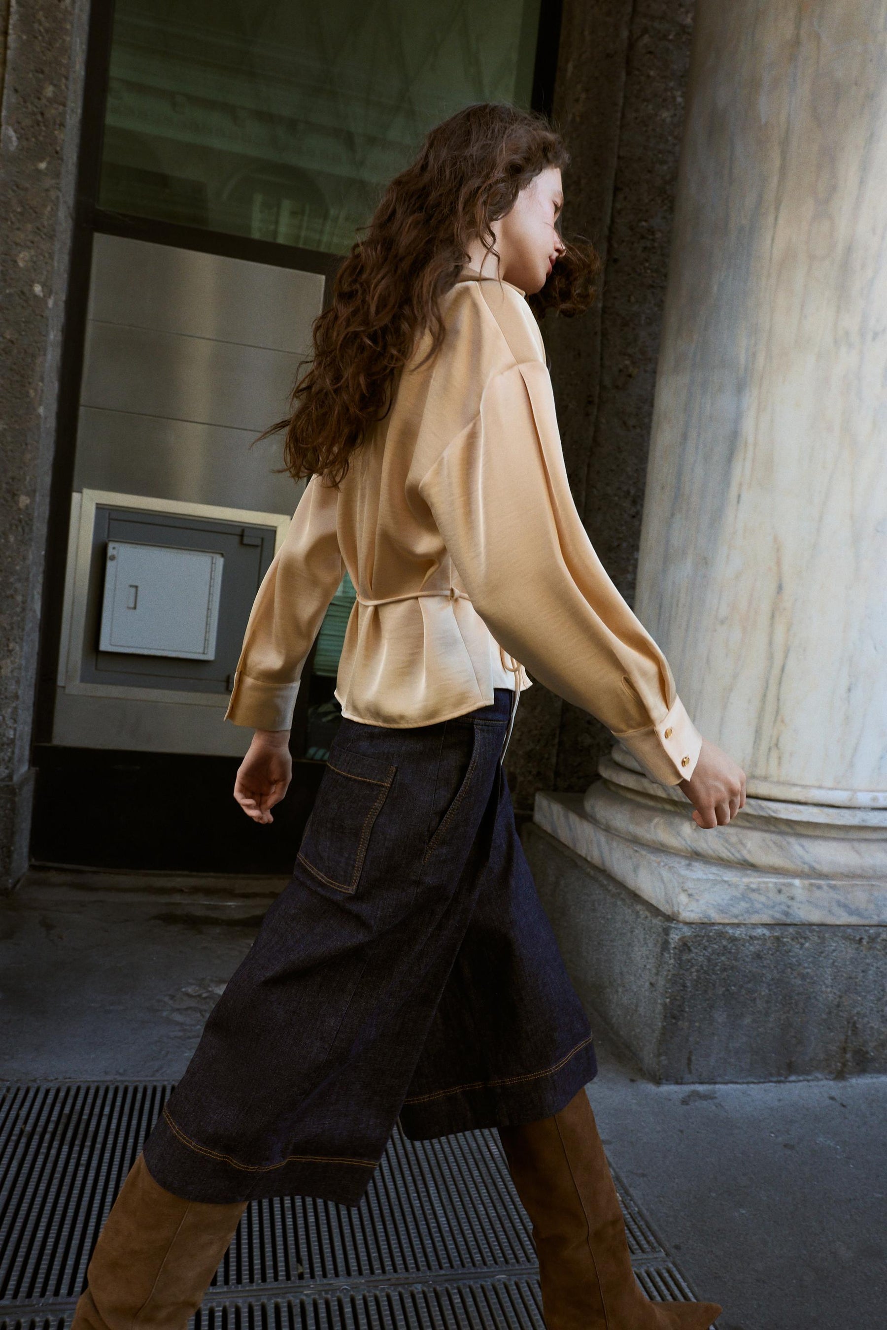 Satin Blouse with Belt