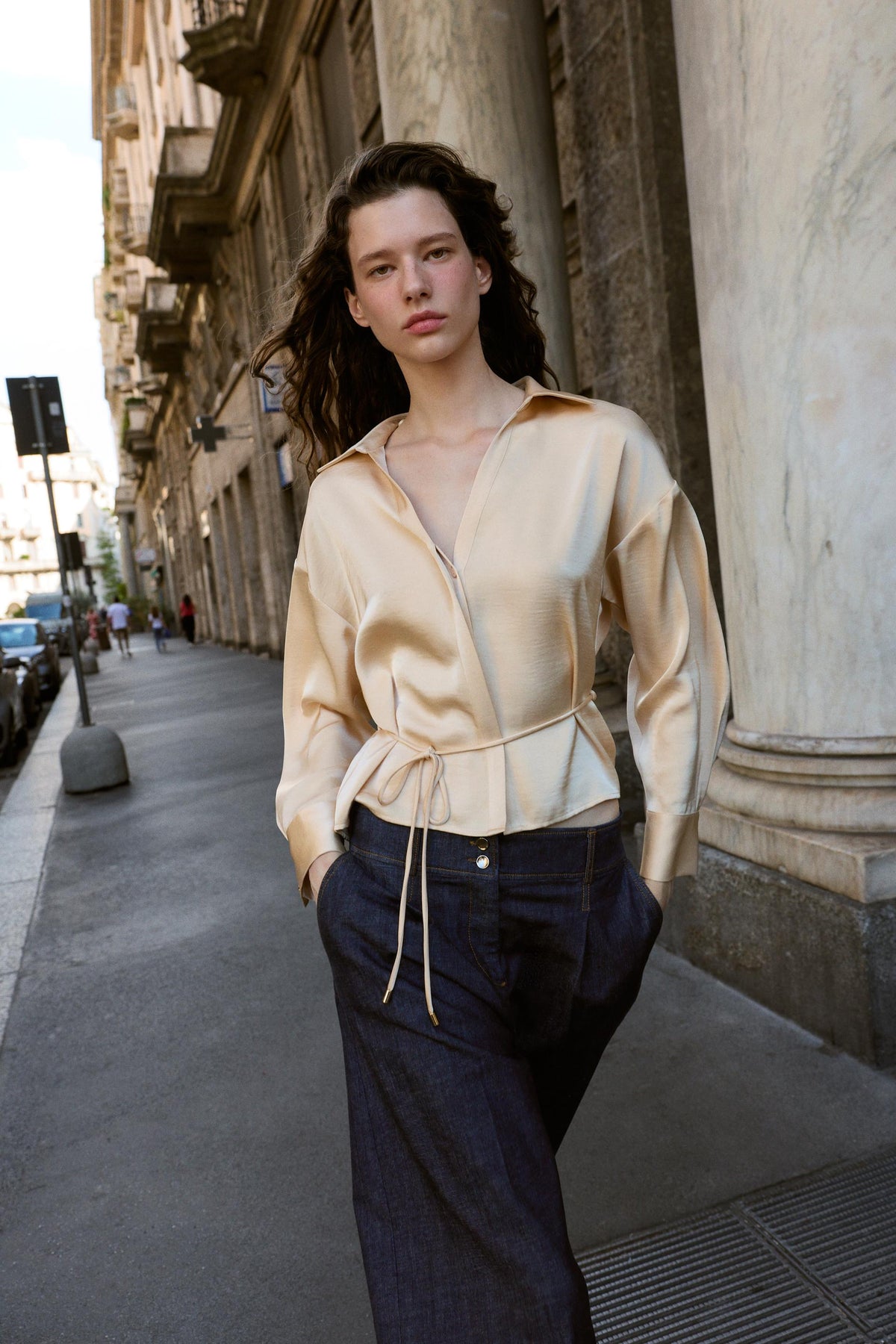 Satin Blouse with Belt