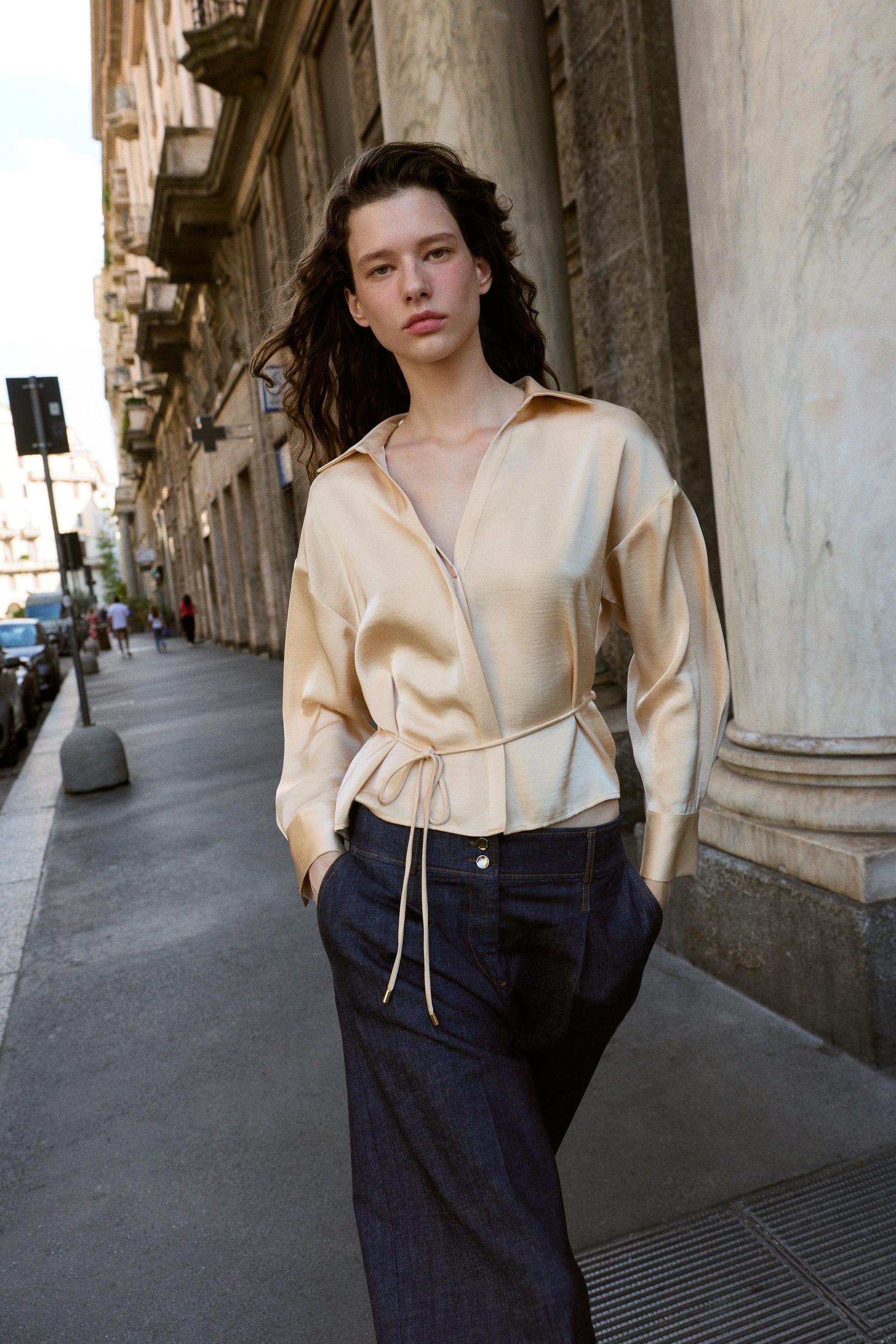 Satin Blouse with Belt