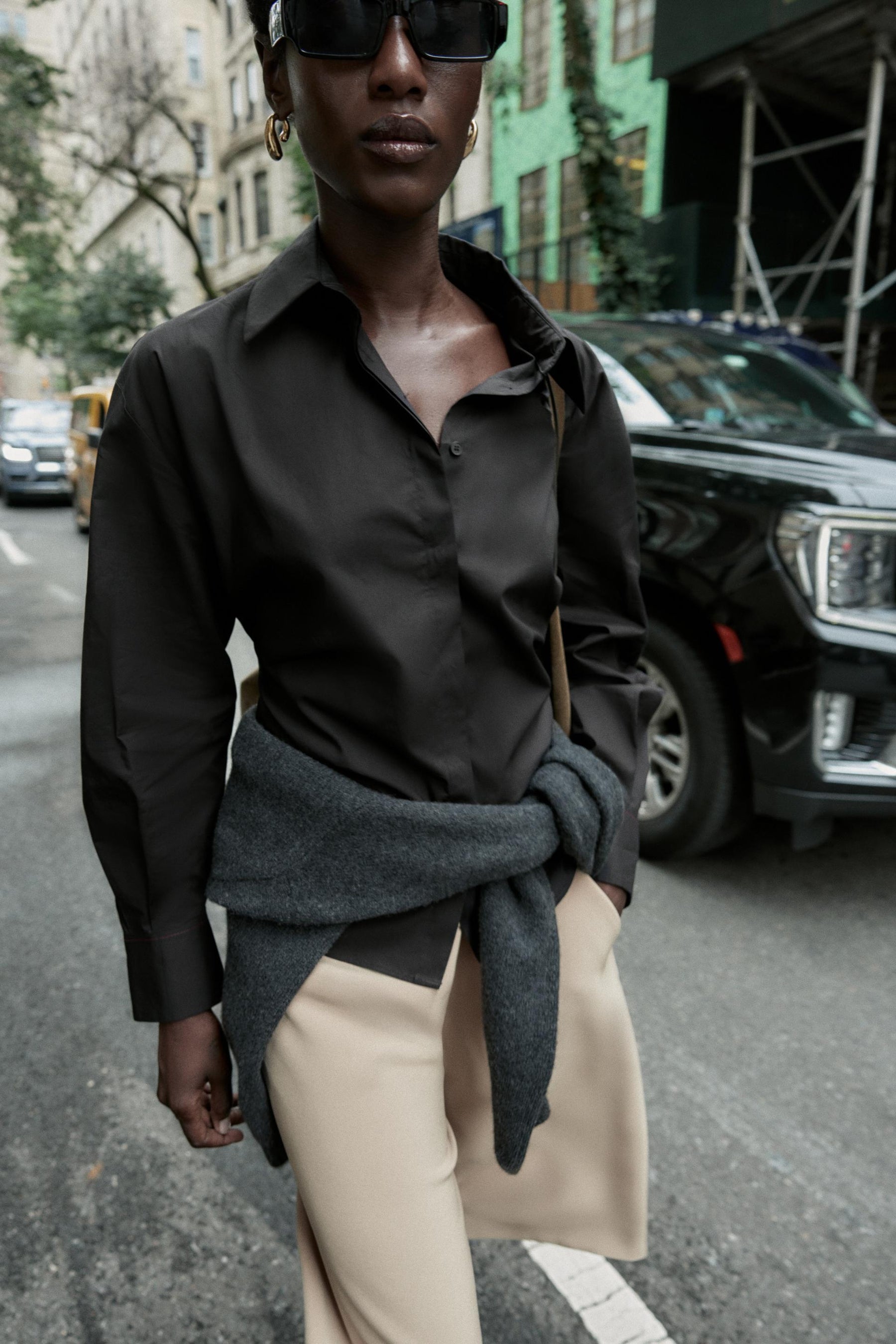 Pleated Poplin Shirt