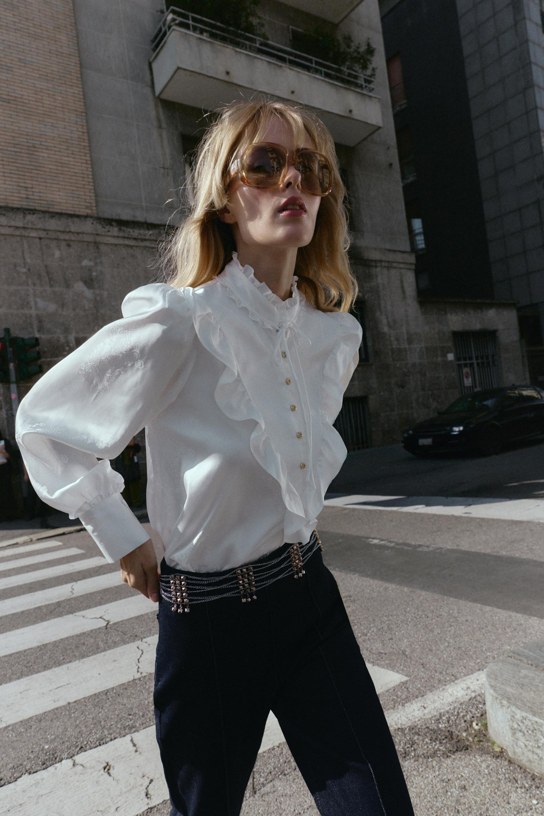 JACQUARD SATIN BLOUSE