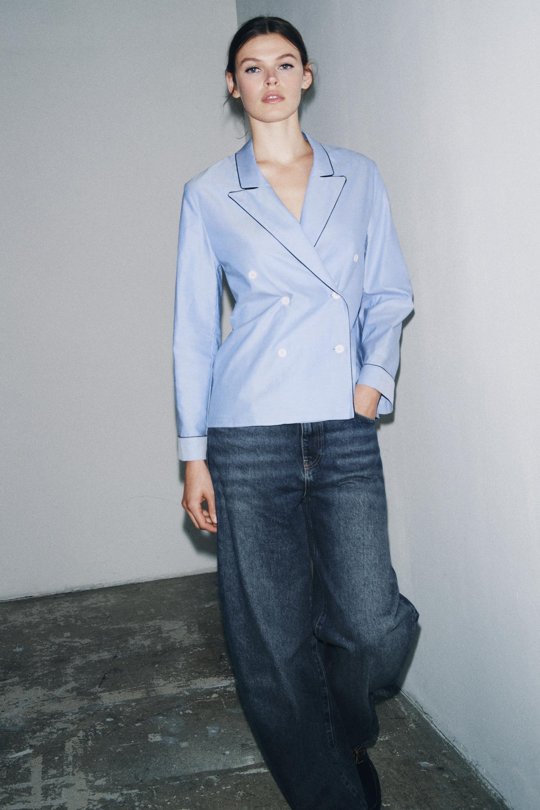 Contrast Piping Wrap Shirt