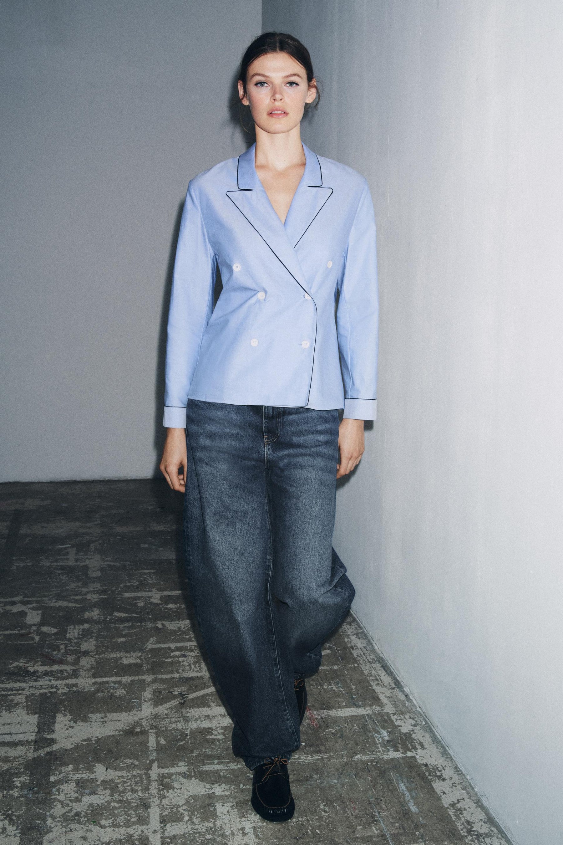 Contrast Piping Wrap Shirt