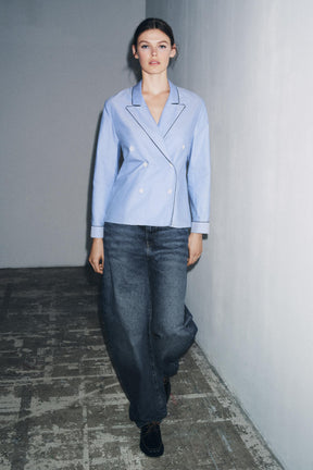 Contrast Piping Wrap Shirt