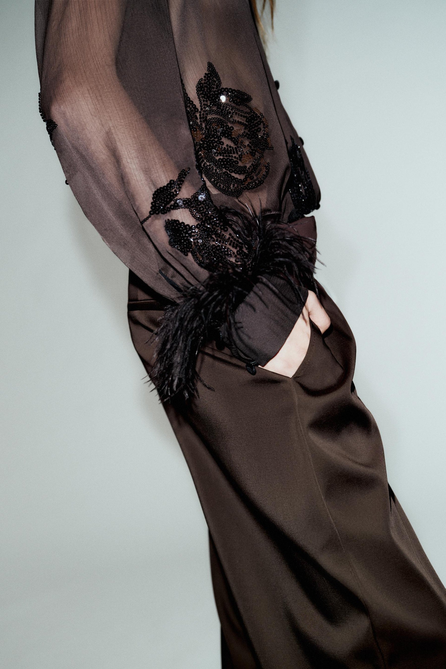 SEQUIN FEATHER BLOUSE