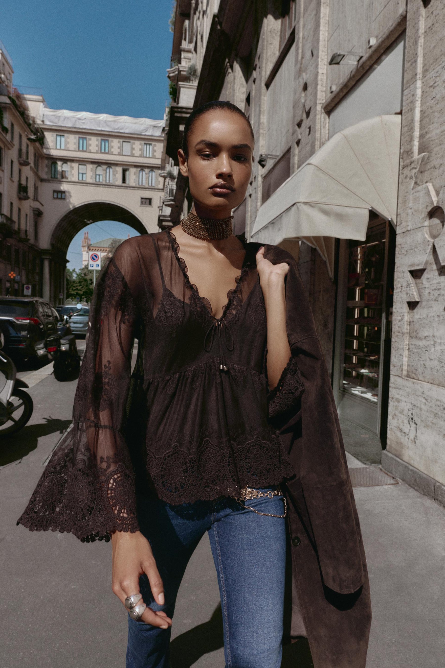 EMBROIDERED TULLE BLOUSE