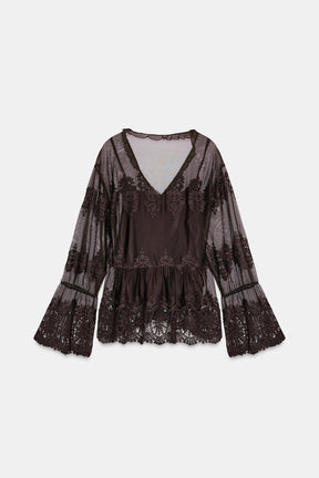 EMBROIDERED TULLE BLOUSE