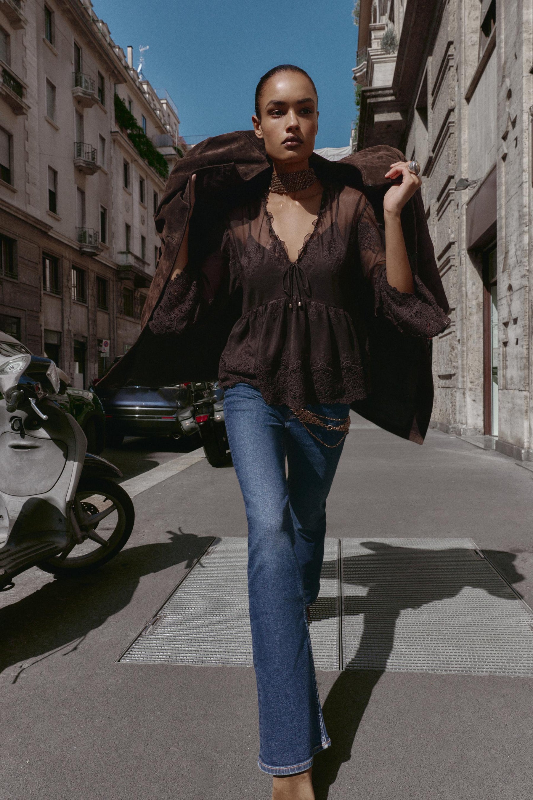 EMBROIDERED TULLE BLOUSE