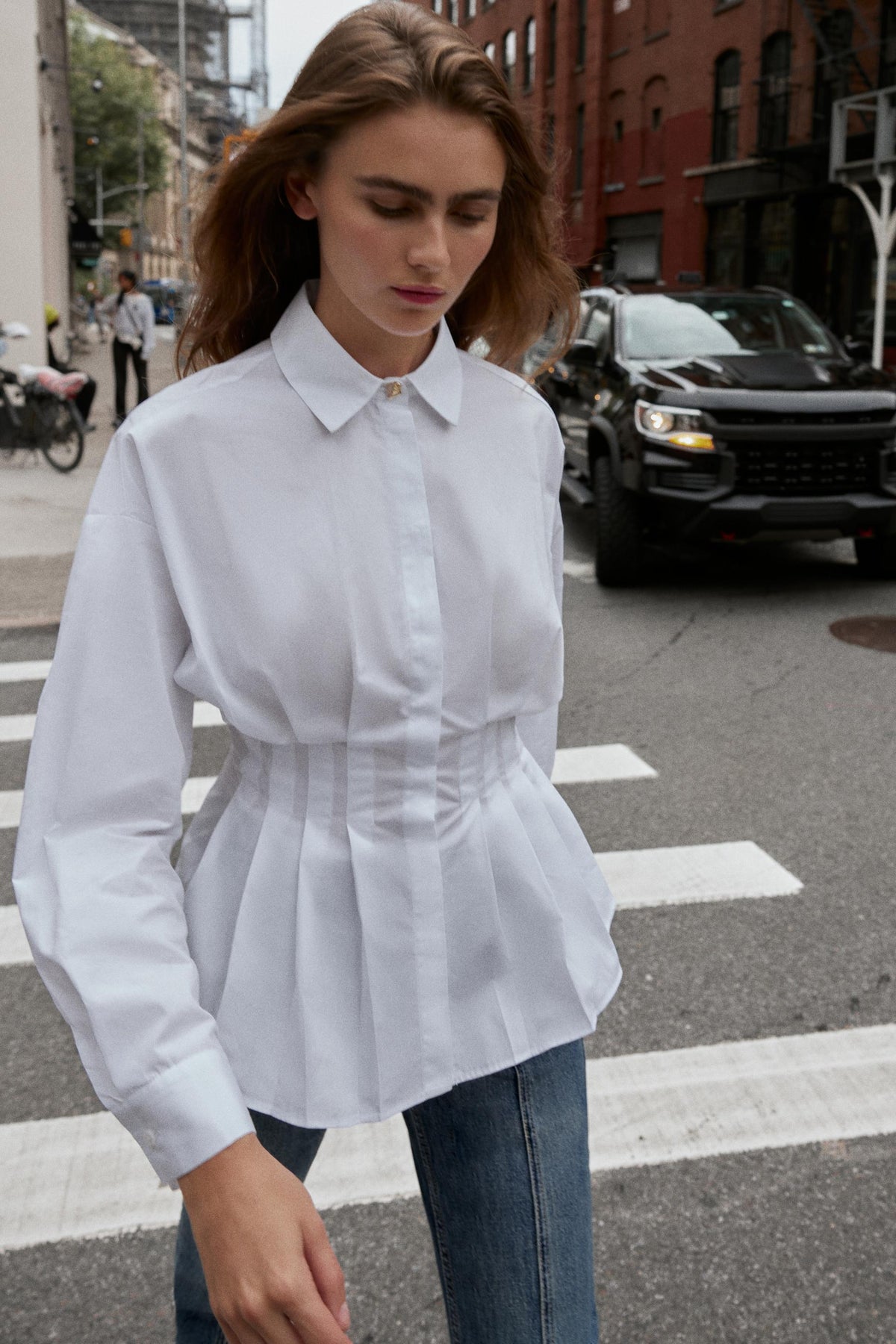 Pleated Poplin Shirt
