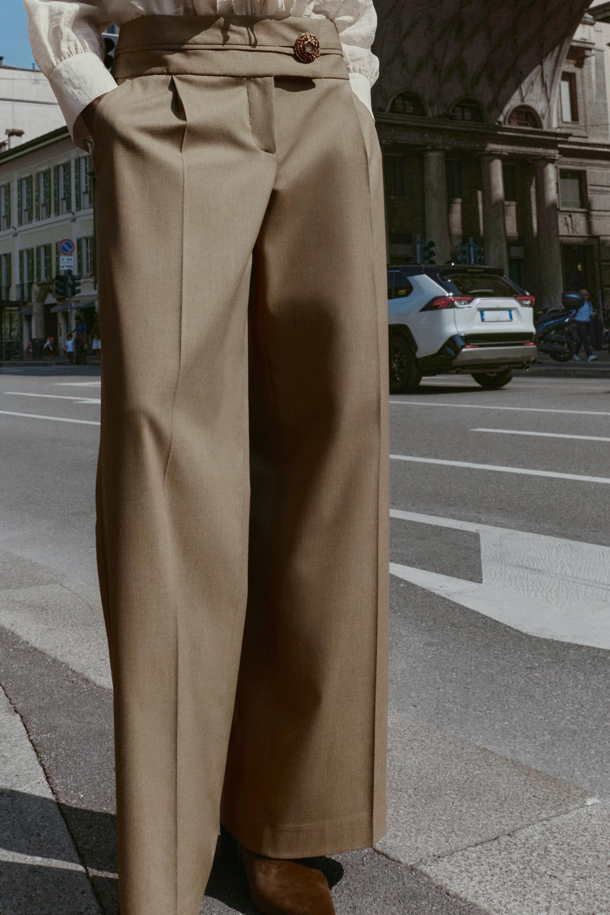 Wide-Leg Trousers with Buttons